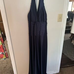 Comfortable long blue satin mother of the bride dress
